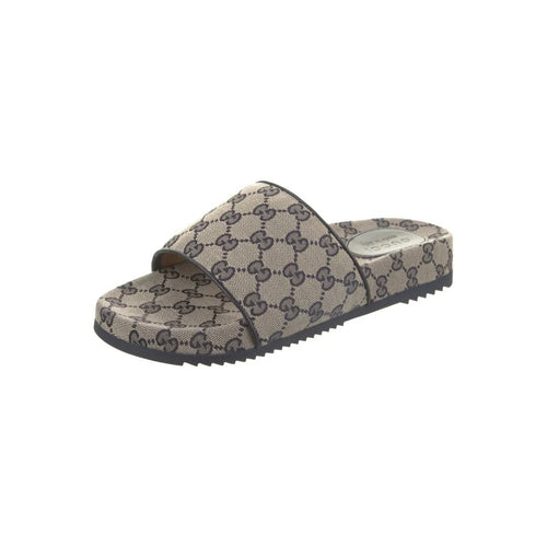Gucci Canvas Logo Slide Sandals - Blue/Beige