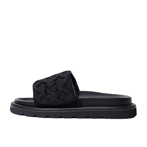 Louis Vuitton Lambskin Embossed Monogram Pool Pillow Flat Comfort Mule - Black