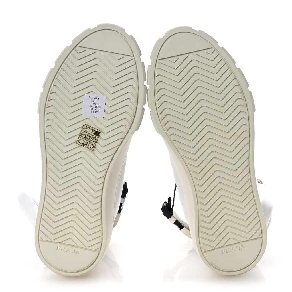 PRADA RE-NYLON GABARDINE TRIANGLE LOGO DOUBLE WHEEL SNEAKERS WHITE