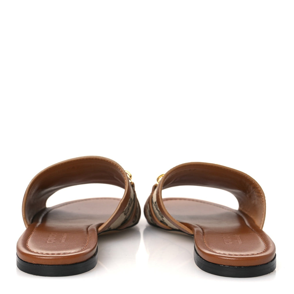GUCCI HORSEBIT SLIDE SANDALS BEIGE & EBONY GG