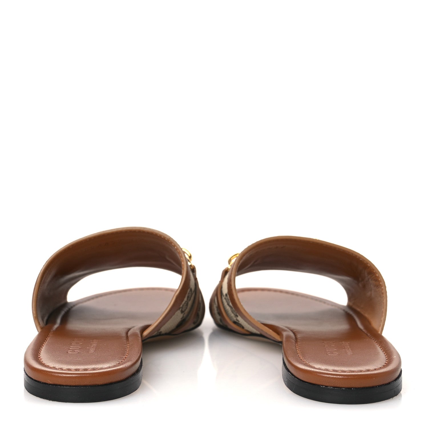 GUCCI HORSEBIT SLIDE SANDALS BEIGE & EBONY GG