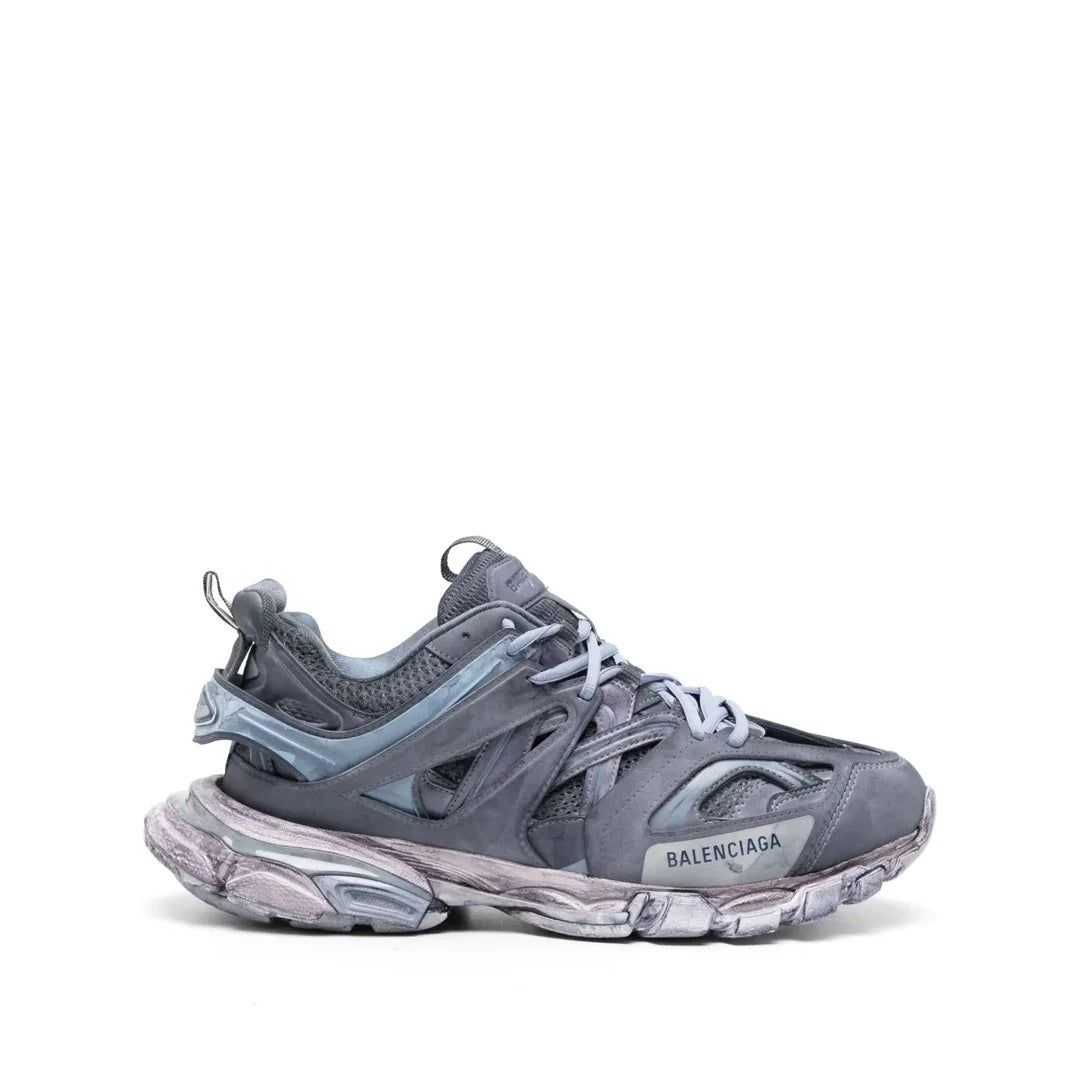 Balenciaga Distressed Leather Technical Sneakers - Grey