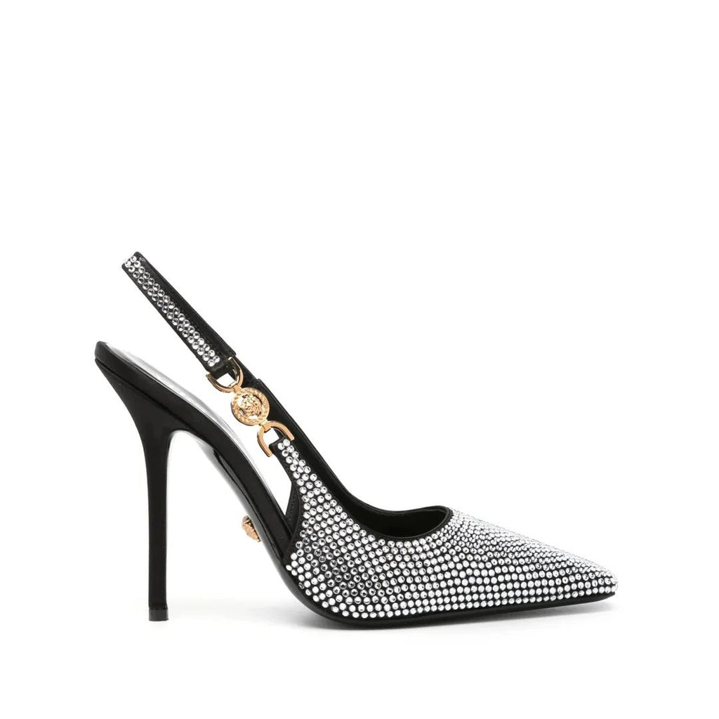 Versace Medusa Slingback Pumps Black - Crystal/Silver