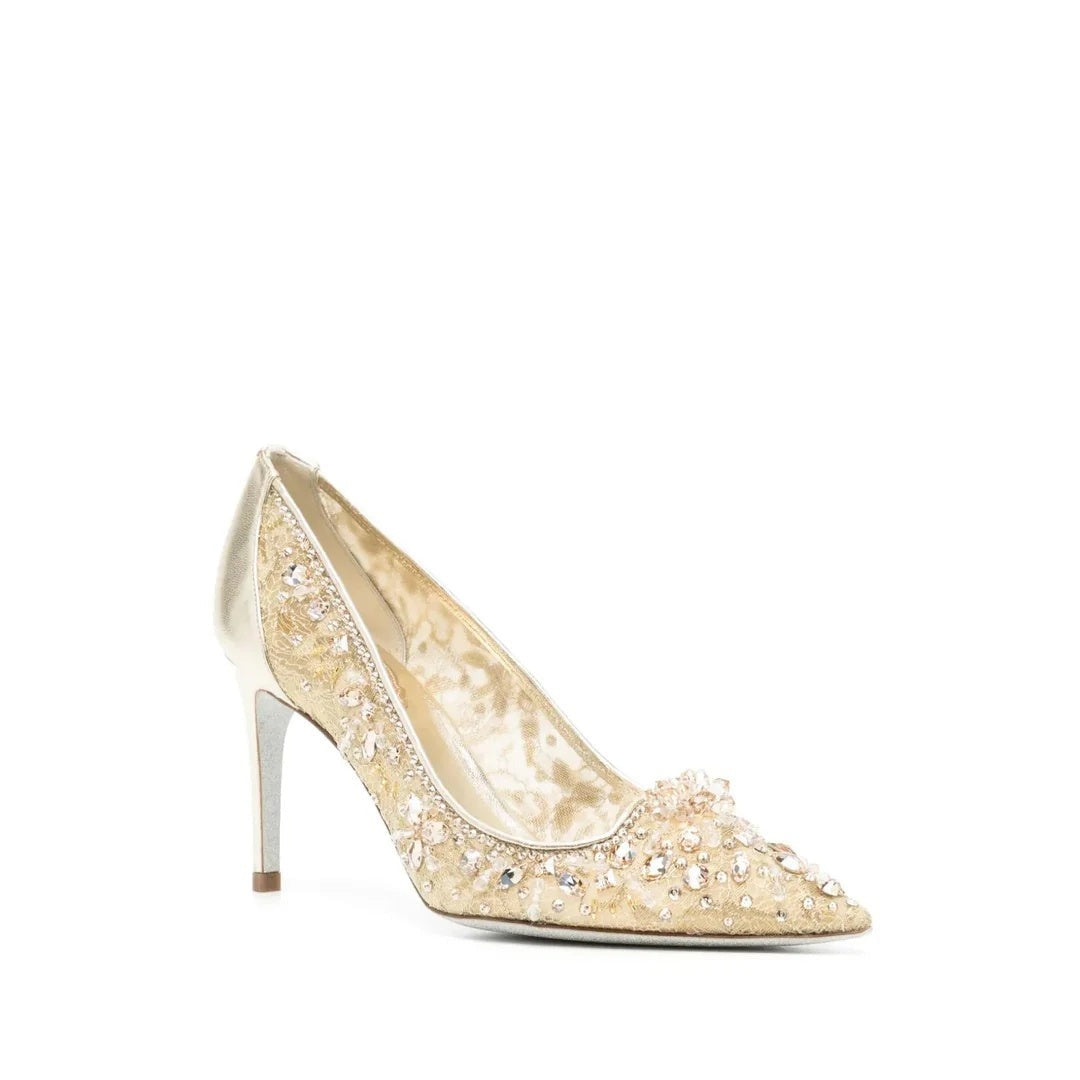 René Caovilla Cinderella 75mm Heel Shoe - Gold
