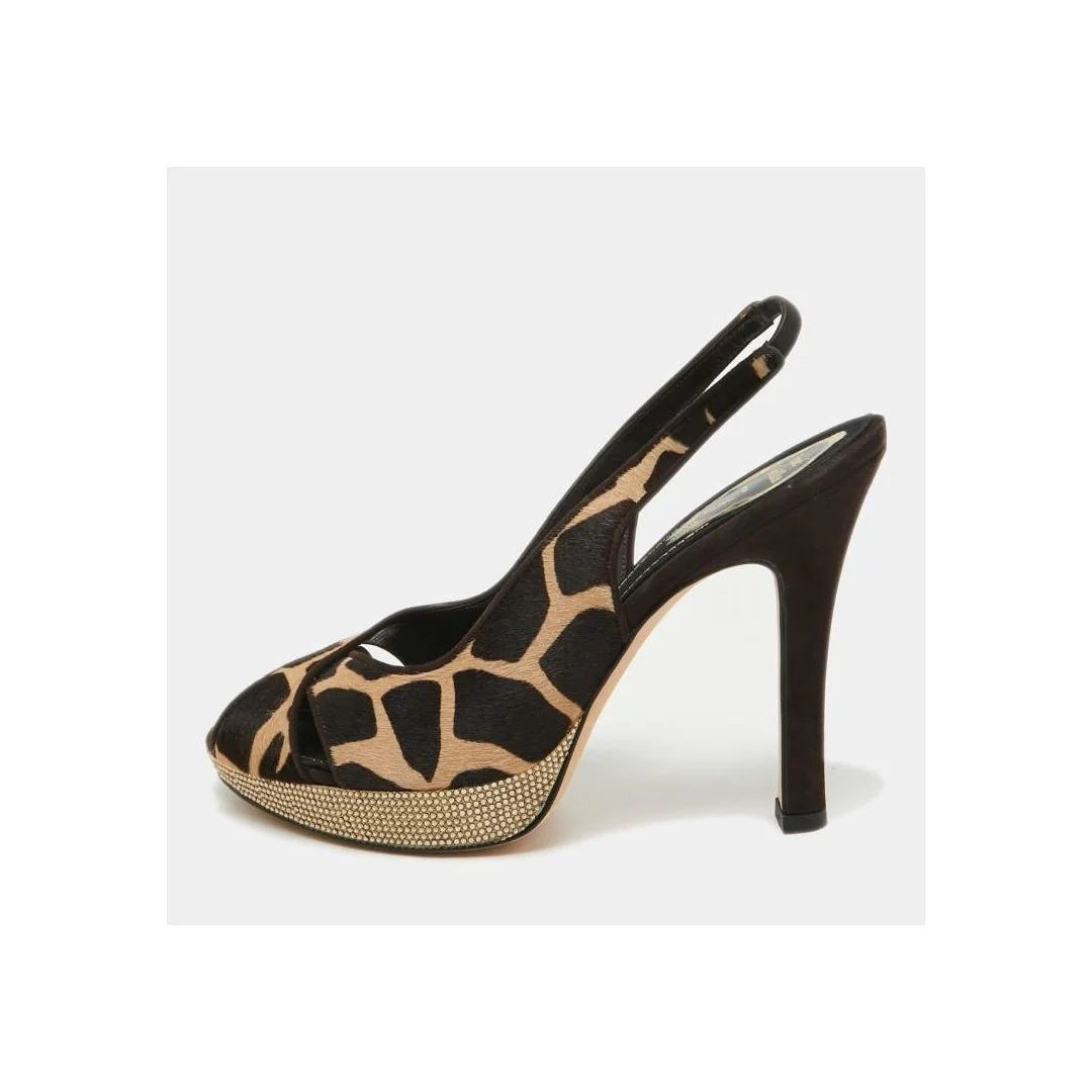 René Caovilla Jinny Slingback - Giraffe print black/beige