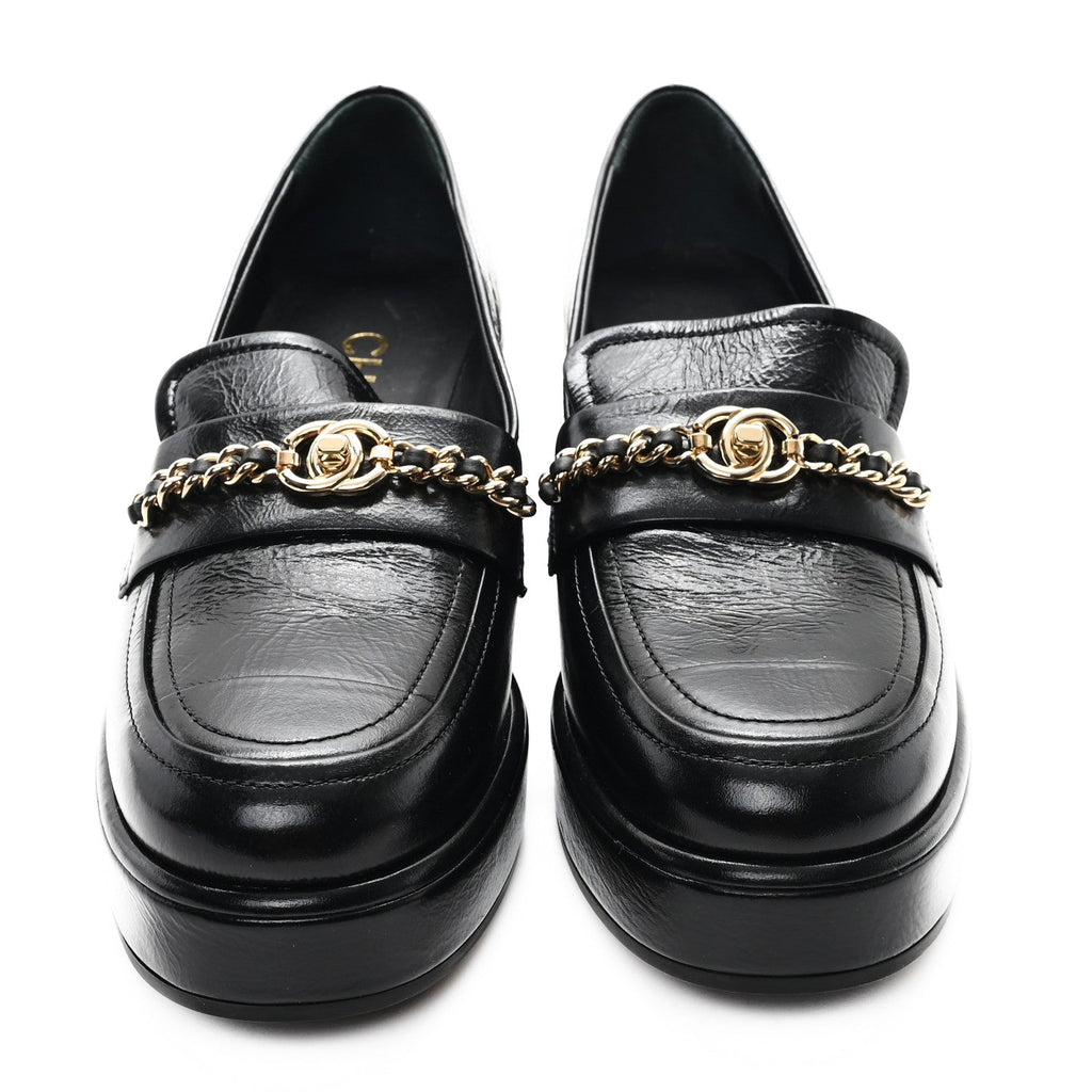 CHANEL 24A CC LOGO LOAFER/MOCCASINS SHINY CALFSKIN BLACK