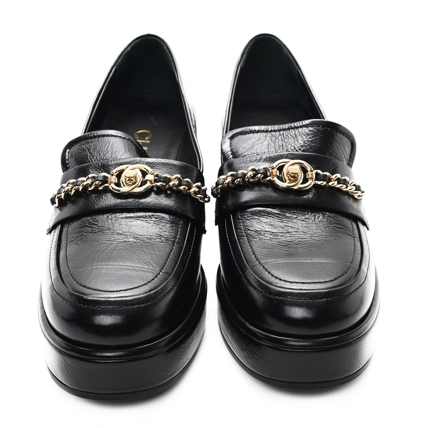 CHANEL 24A CC LOGO LOAFER/MOCCASINS SHINY CALFSKIN BLACK