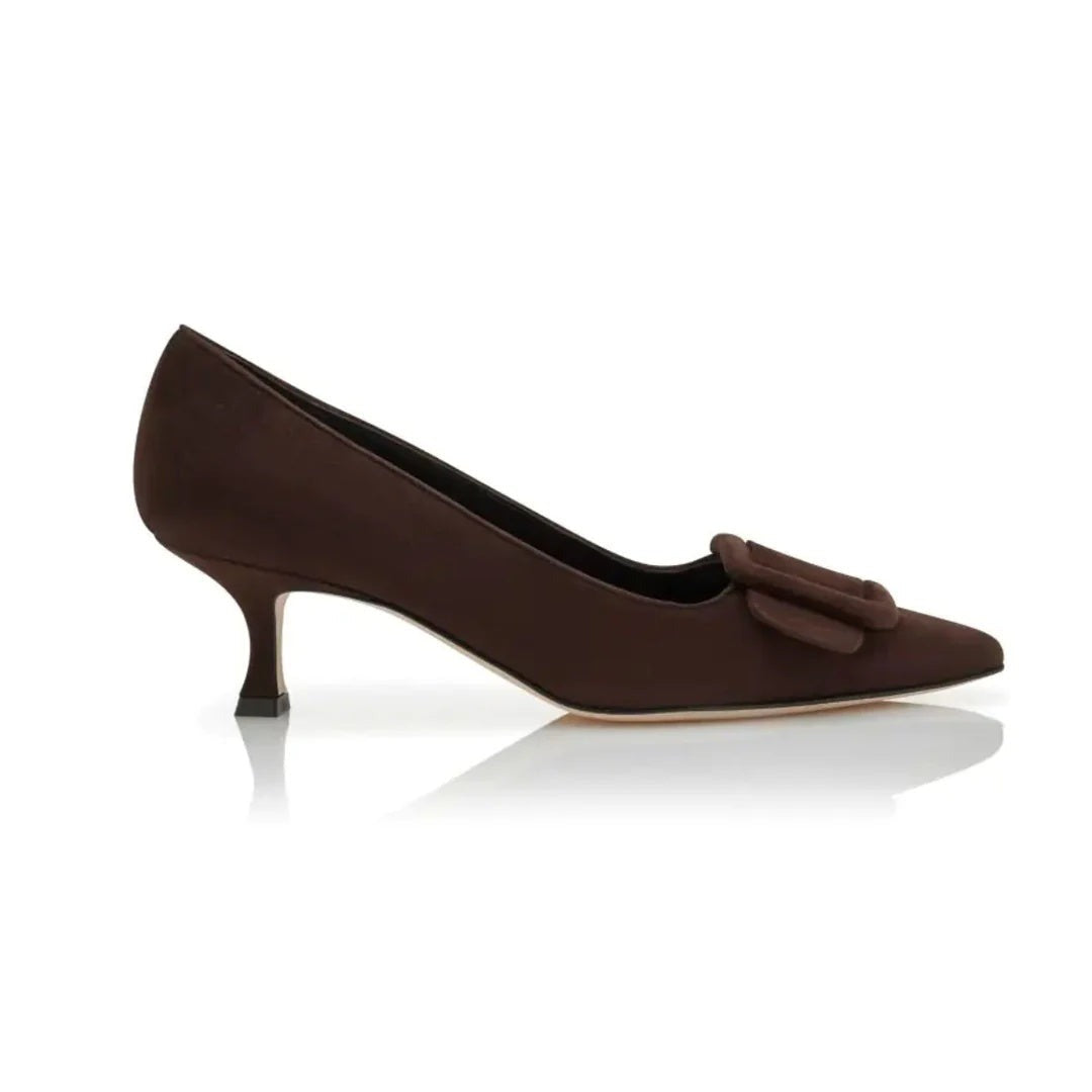 Manolo Blahnik Maysale Square-Buckle Pumps - Brown