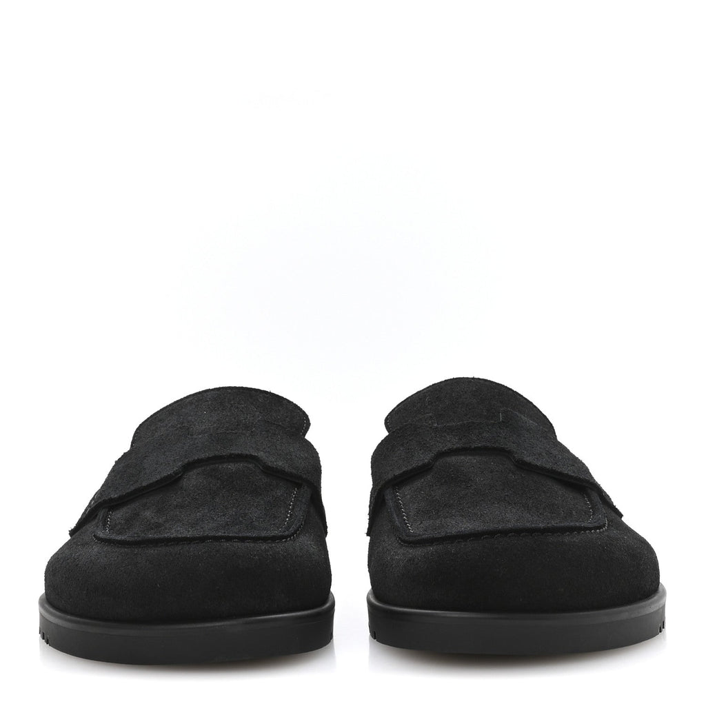 HERMÈS HERMES SUEDE CALFSKIN GO MULE BLACK WITH WHITE SHEARLING