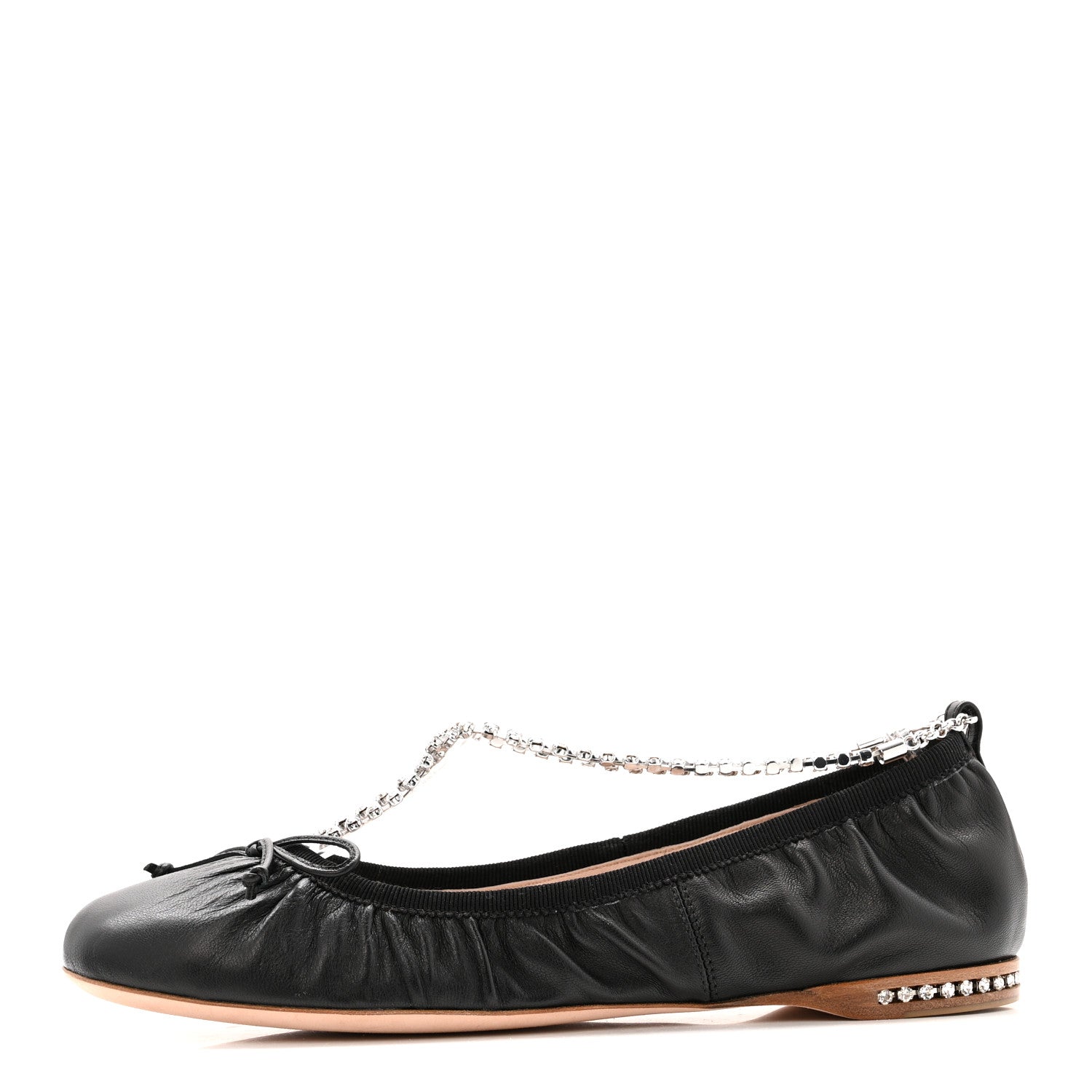 MIU MIU NAPPA CRYSTAL BALLET FLAT BLACK