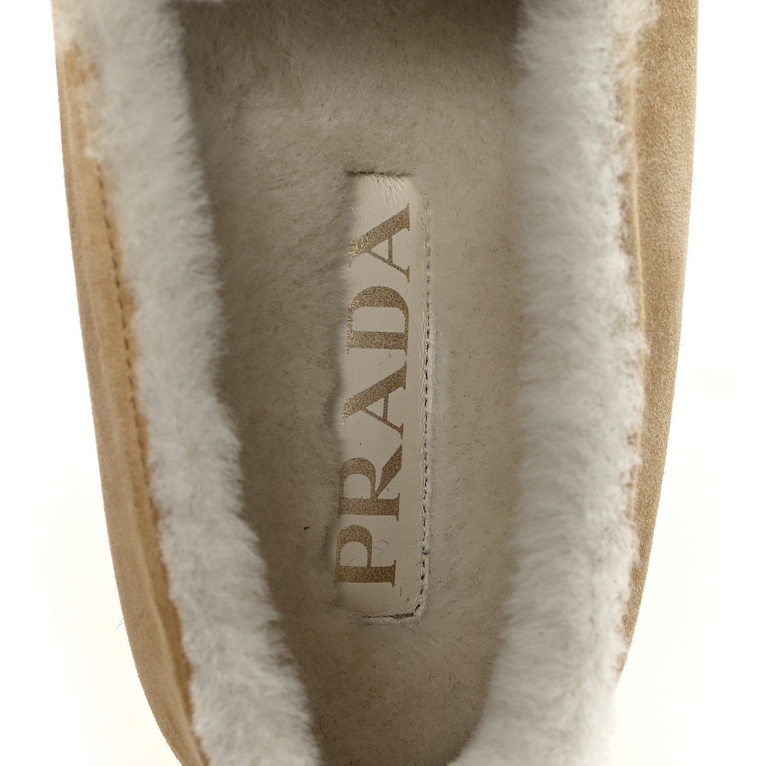 PRADA SUEDE SHEARLING TRIANGLE LOGO LUG SOLE MULES BLACK