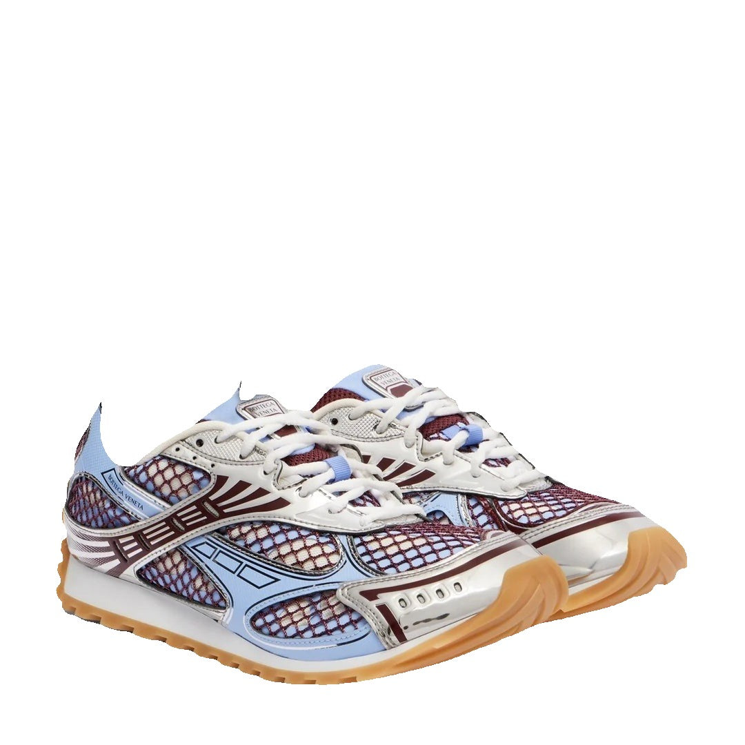 Bottega Veneta Stylish Orbit Sneakers Round Toe - Light Blue/Burgundy