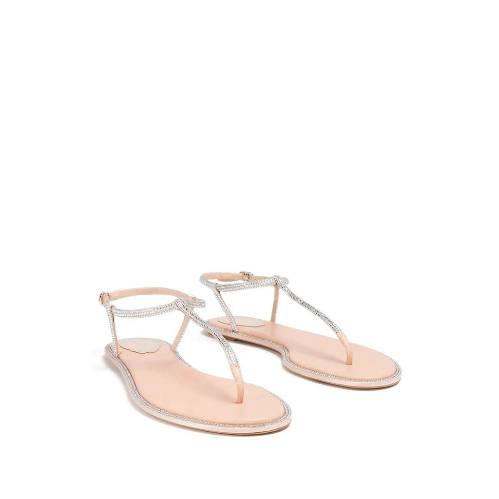 René Caovilla Diana Crystal Flat Sandal - Nude/Beige