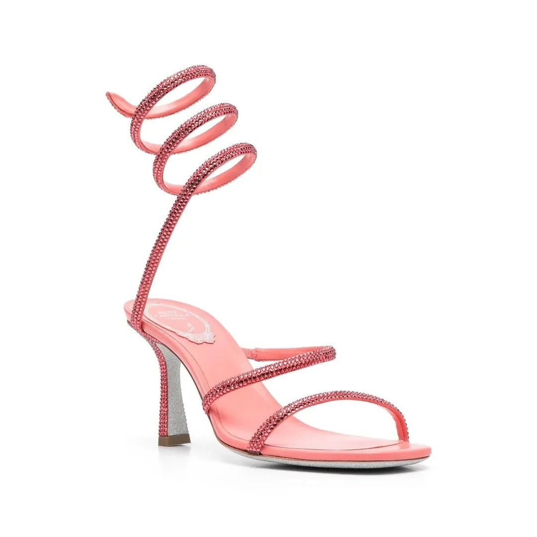René Caovilla Butterflower Crystal Ivory Sandal - Pink/Coral