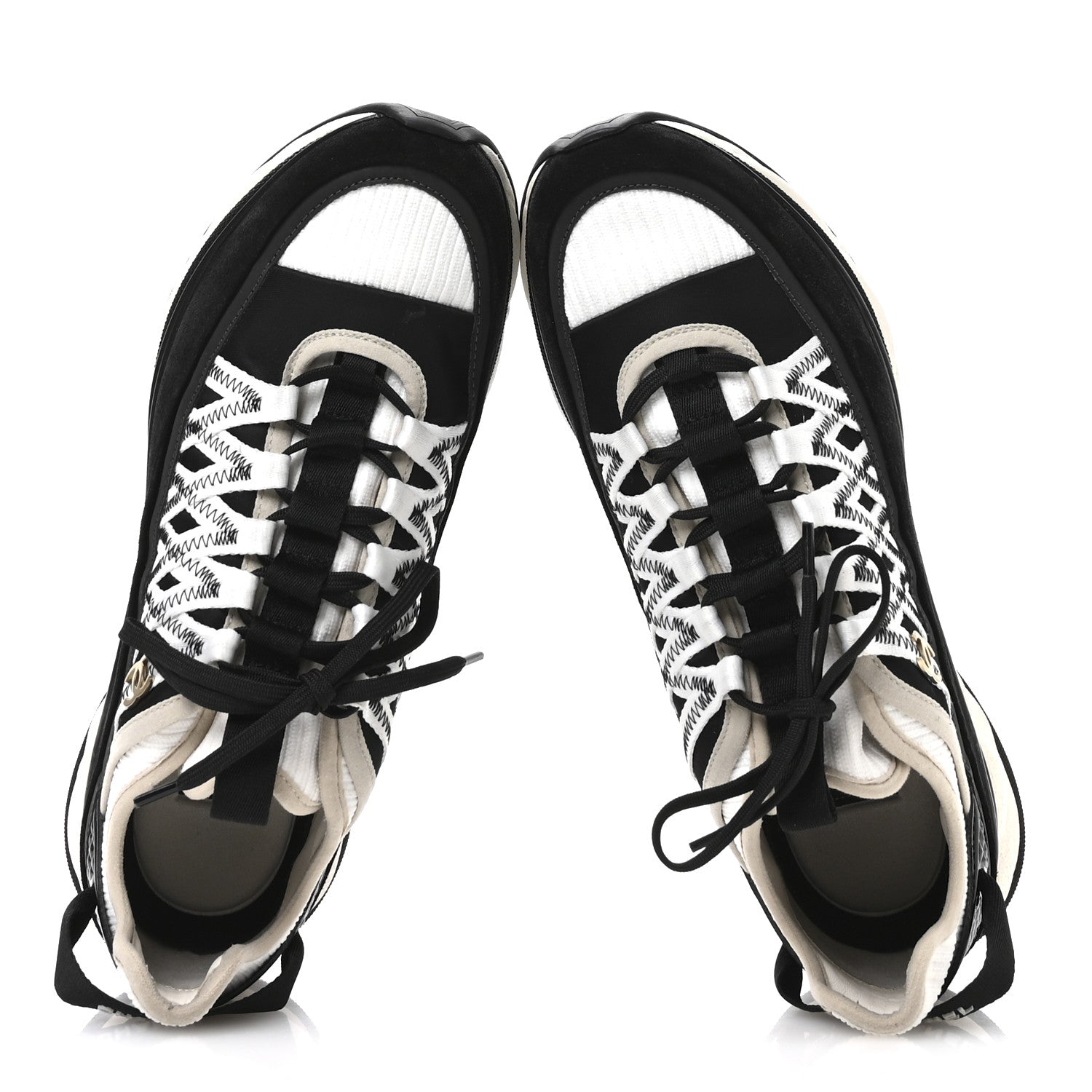 CHANEL FABRIC SUEDE CALFSKIN CC SNEAKERS PINK BEIGE PINK & BLACK & WHITE