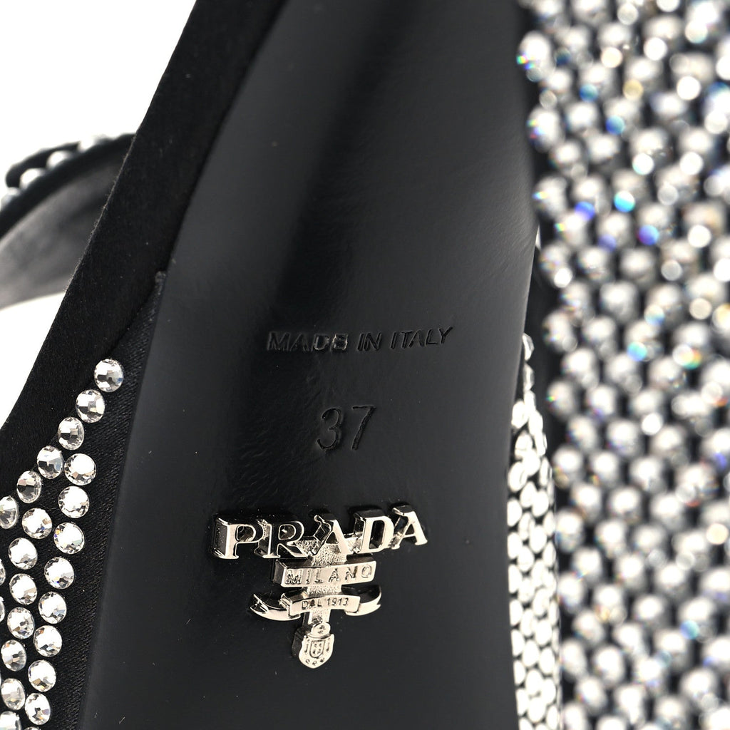 PRADA SATIN CRYSTAL TRIANGLE LOGO PLATFORM SANDALS CRISTAL YELLOW