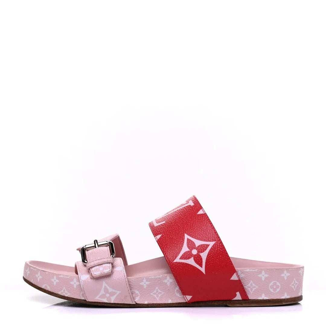 Louis Vuitton Monogram Giant Bom Dia Flat Mule White Moka - Pink/Red