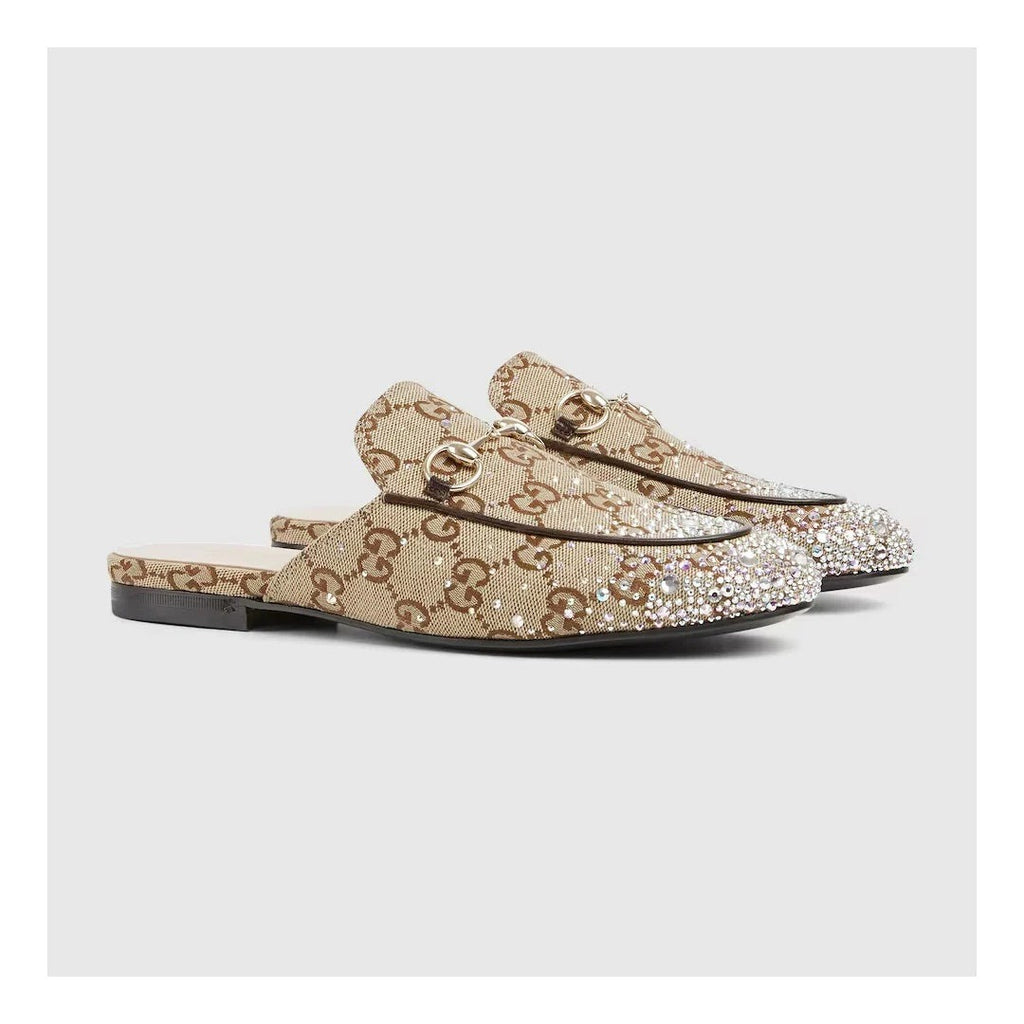 Gucci Glitter Princetown Slippers - Beige/Brown GG