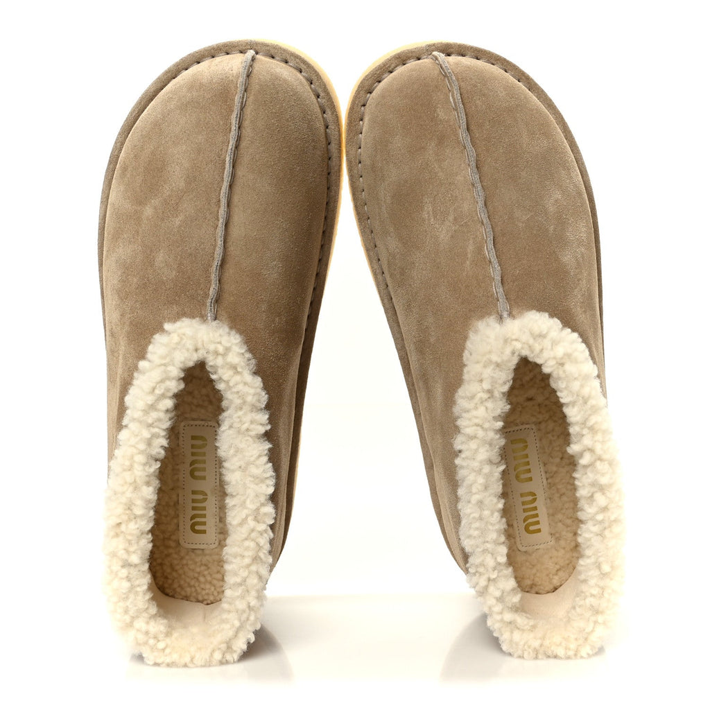 MIU MIU SHEARLING SUEDE ANKLE BOOT DESERTO BLACK