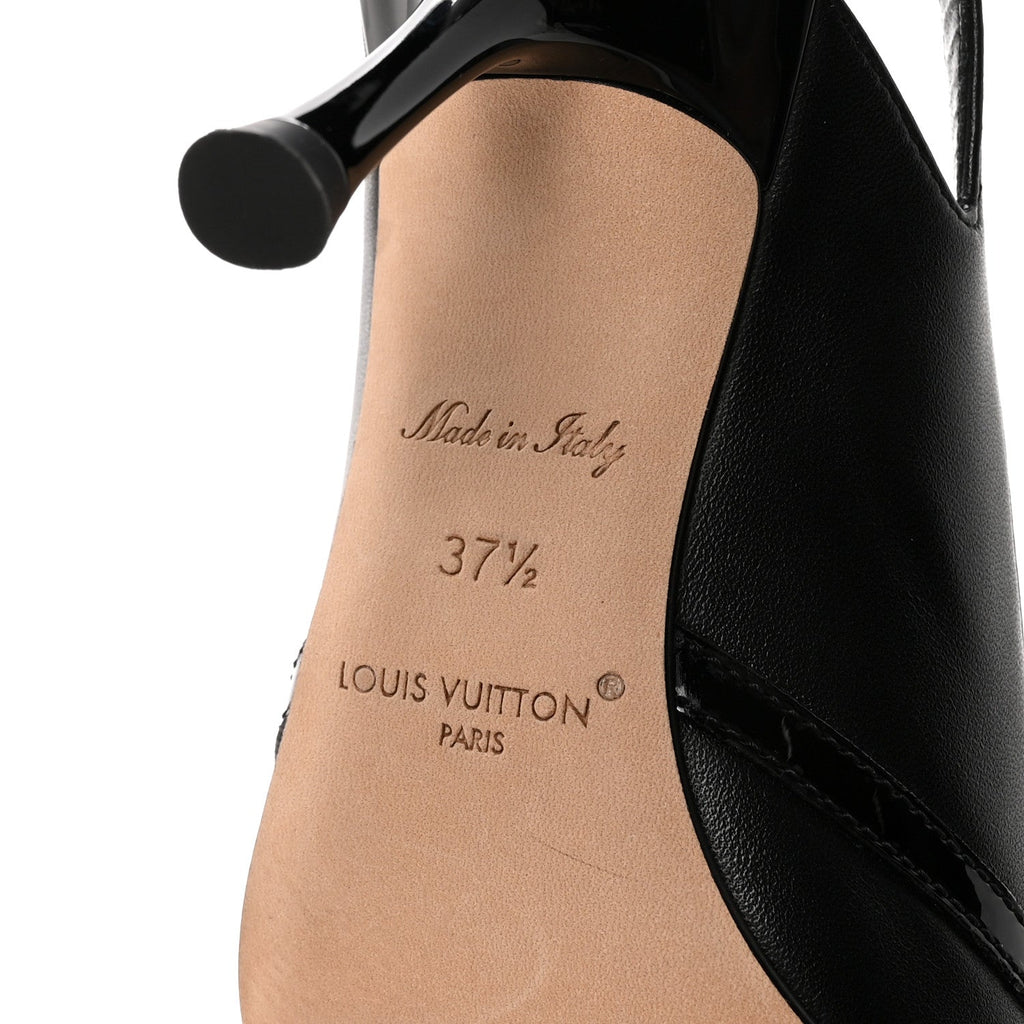 LOUIS VUITTON LAMBSKIN PATENT ROMY SLINGBACK PUMPS BLACK
