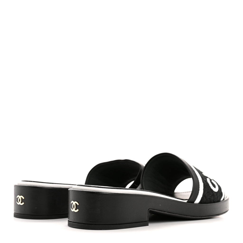 CHRISTIAN DIOR CANVAS EMBROIDERED DWAY MULE SLIDE SANDAL BLACK & WHITE
