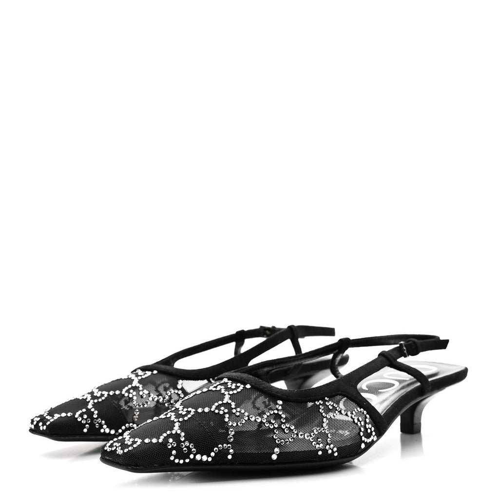 GUCCI CRYSTAL GG MONOGRAM SLINGBACK PUMPS BLACK
