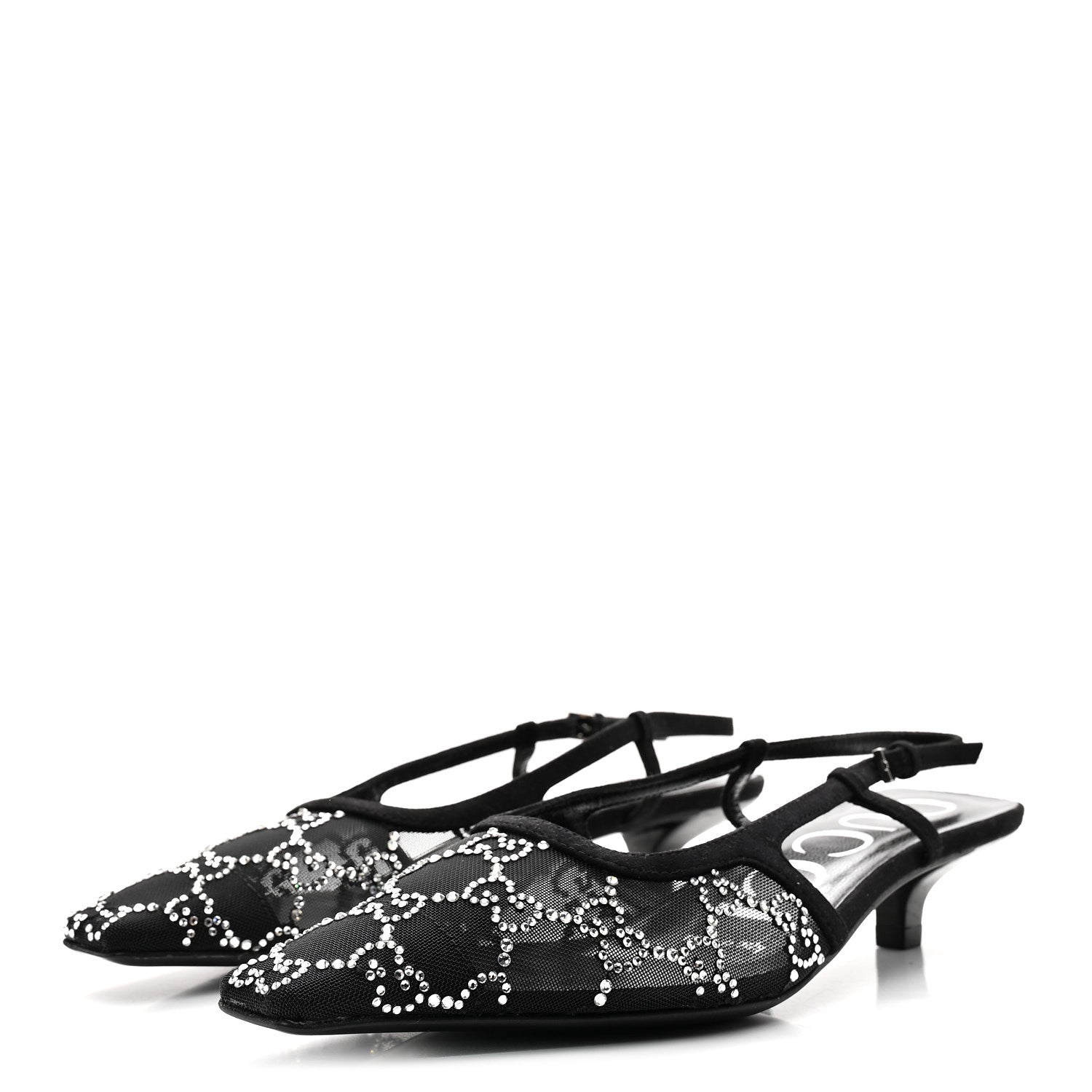 GUCCI CRYSTAL GG MONOGRAM SLINGBACK PUMPS BLACK