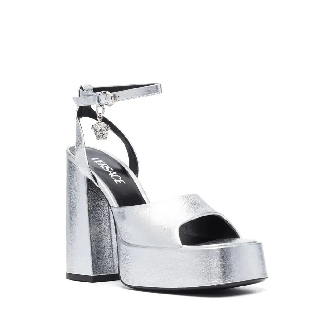 Versace 120mm La Medusa Espadrille Platform Sandals - Silver