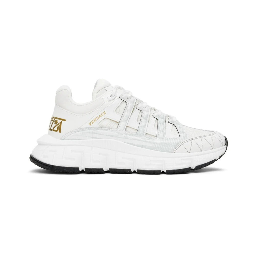 Versace Leather And Canvas Trigreca Sneakers - White/Gold