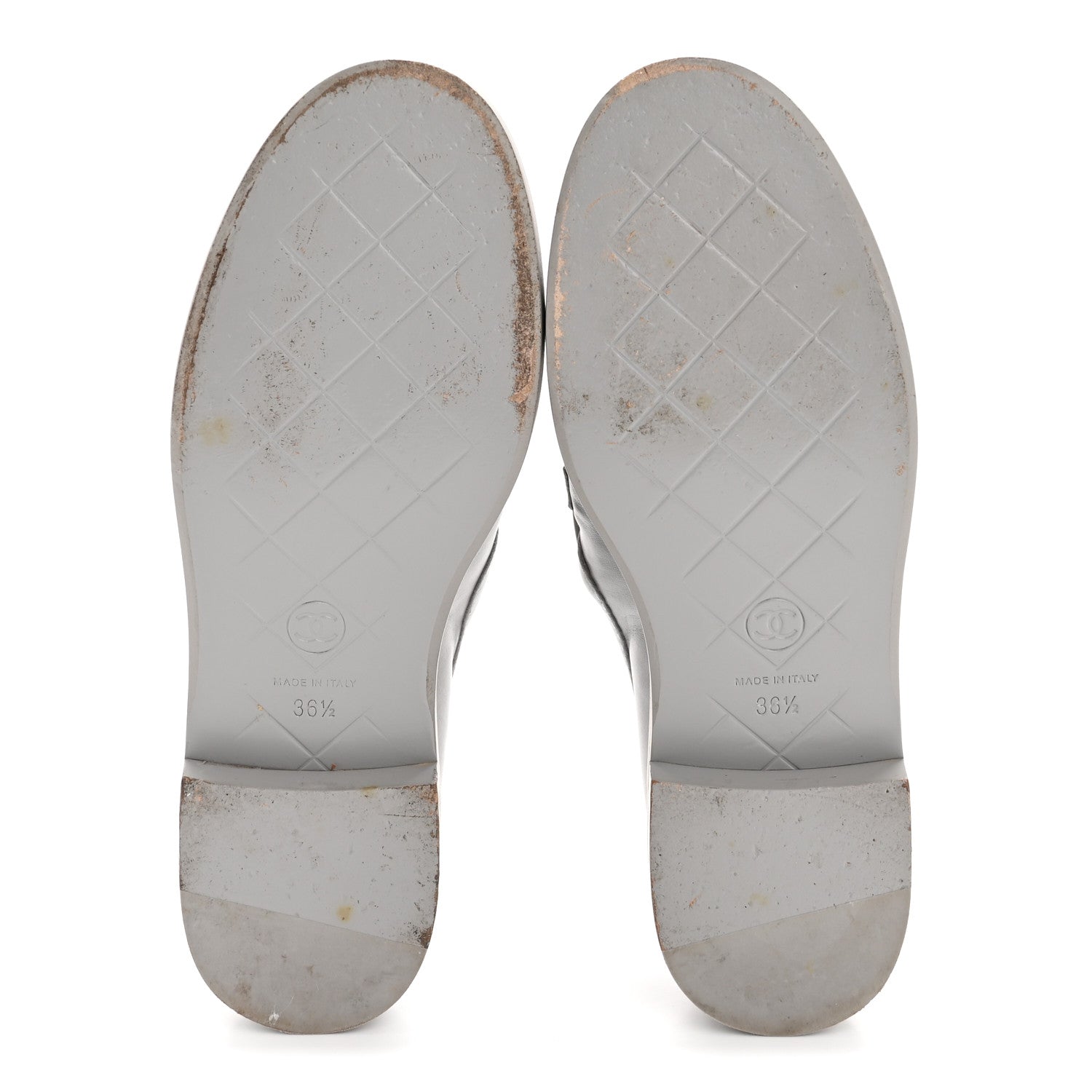 CHANEL CC TURNLOCK LOAFERS QUILTED LEATHER GREY SHW