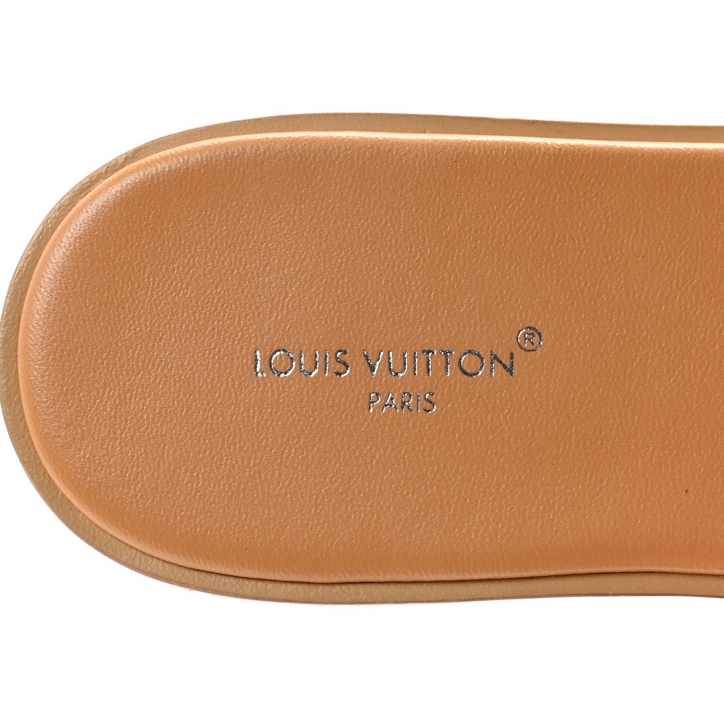LOUIS VUITTON MONOGLAM LOCK IT FLAT MULE GOLD