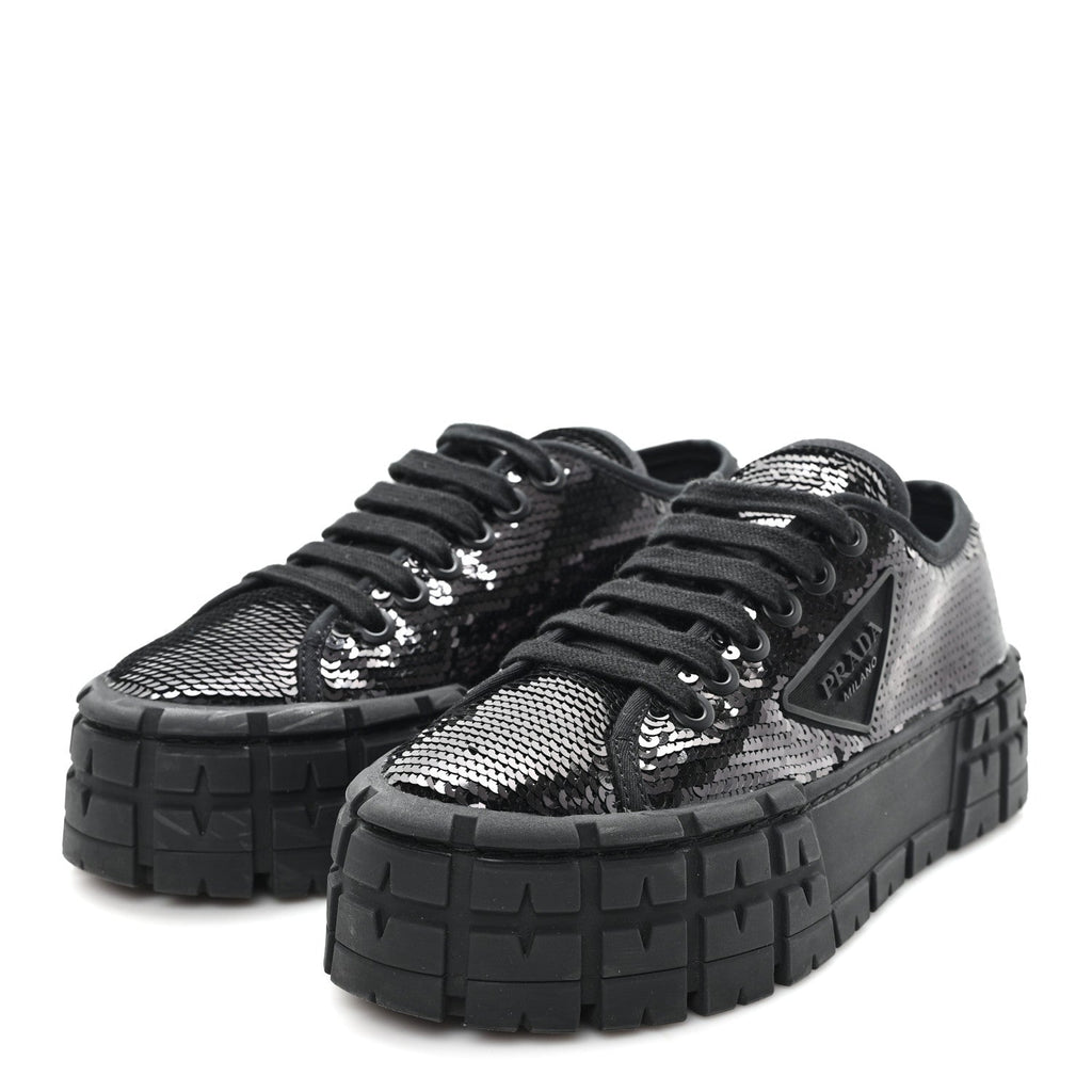 PRADA RE-NYLON GABARDINE TRIANGLE LOGO DOUBLE WHEEL SNEAKERS BLACK