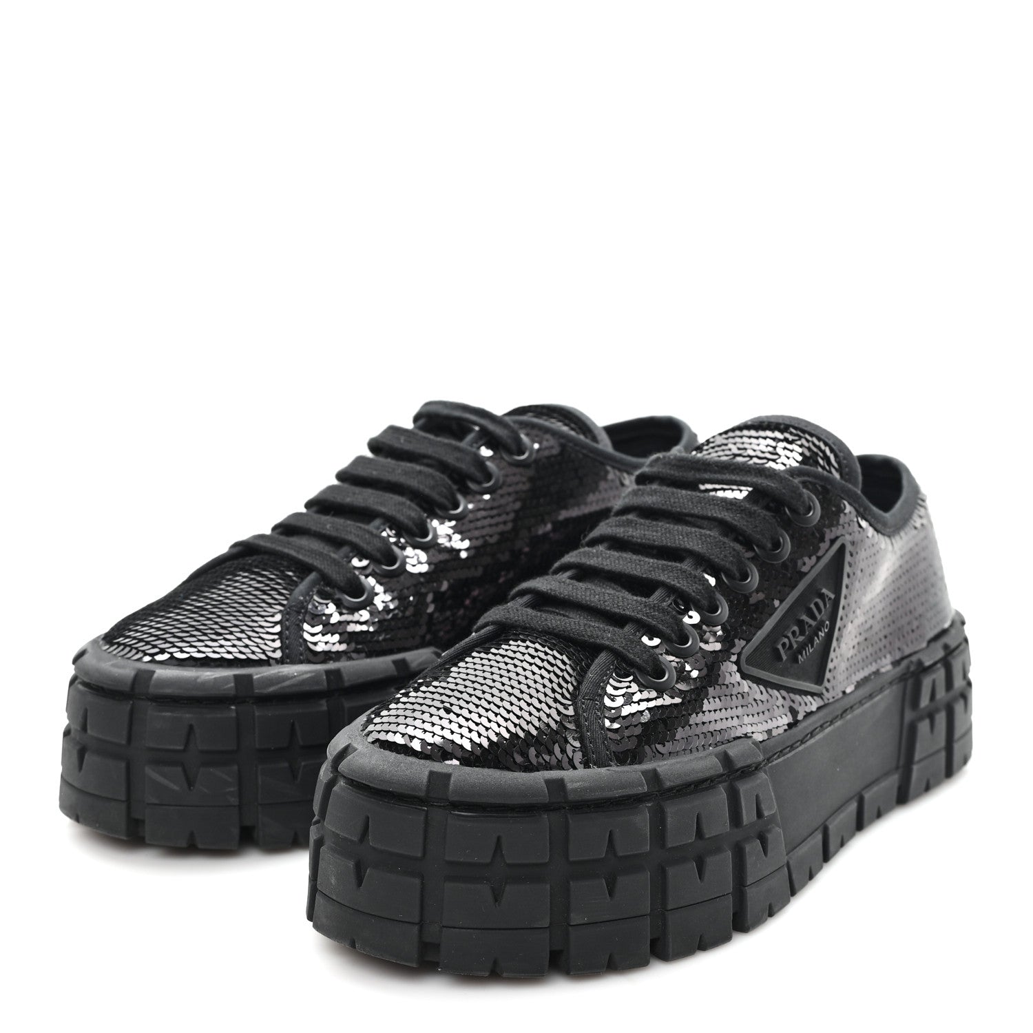 PRADA RE-NYLON GABARDINE TRIANGLE LOGO DOUBLE WHEEL SNEAKERS BLACK