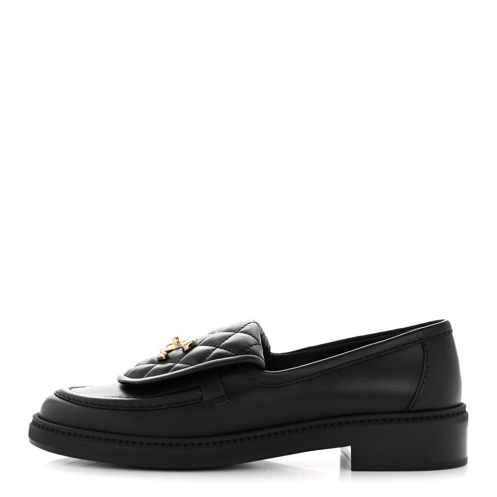 CHANEL CC TURNLOCK LOAFERS QUILTED LEATHER BLACK LGHW