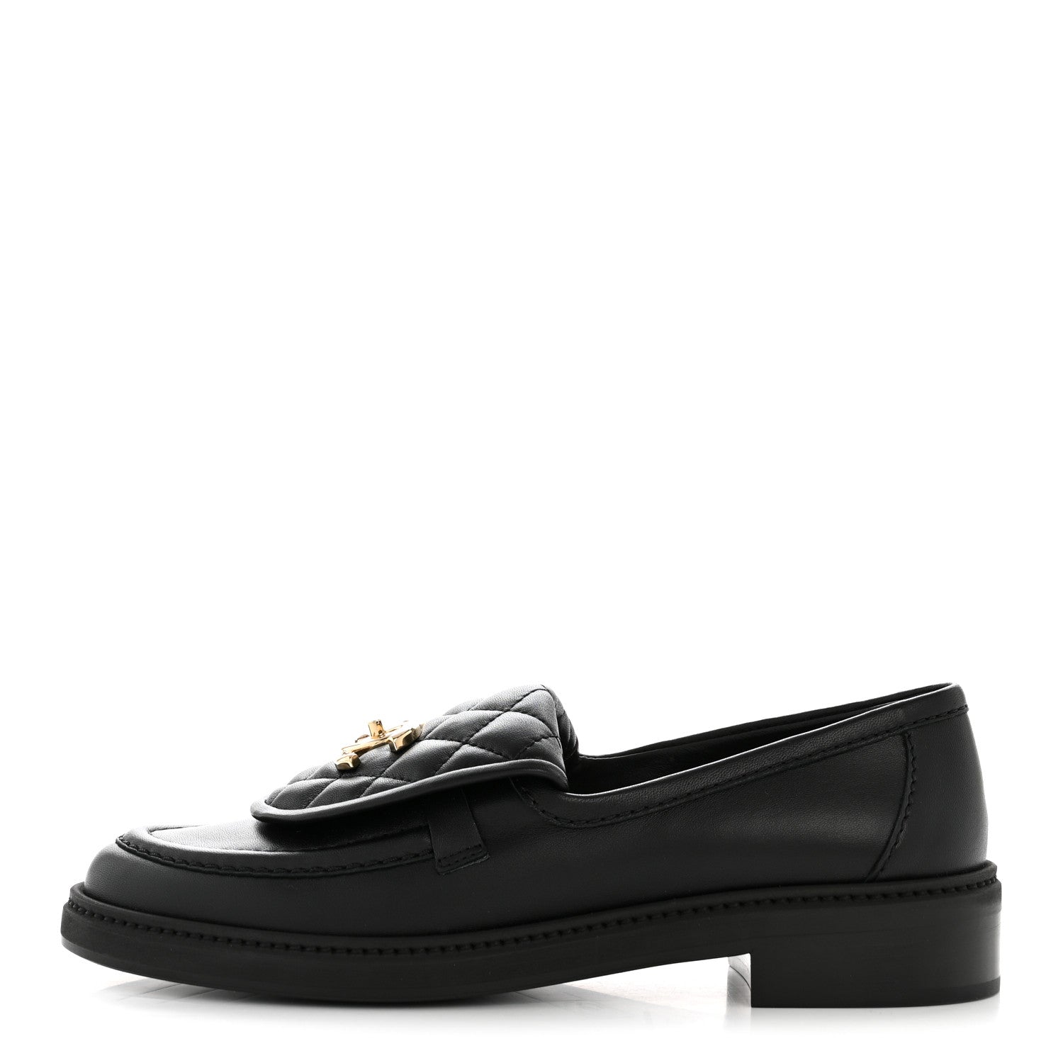 CHANEL CC TURNLOCK LOAFERS QUILTED LEATHER BLACK LGHW