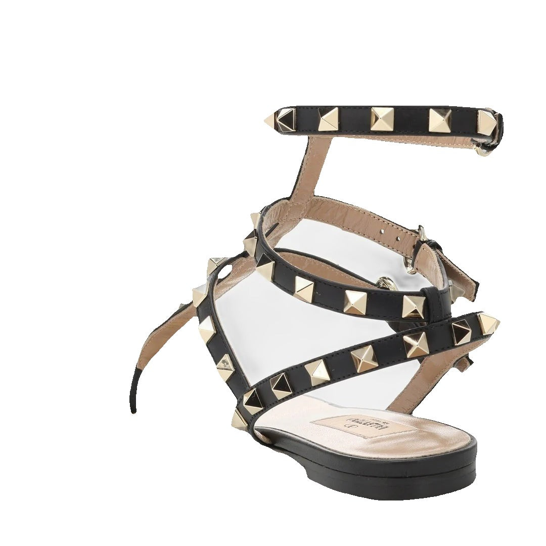 Valentino Garavani Rockstud Kidskin Sandal 100mm - Black Flat Sandal