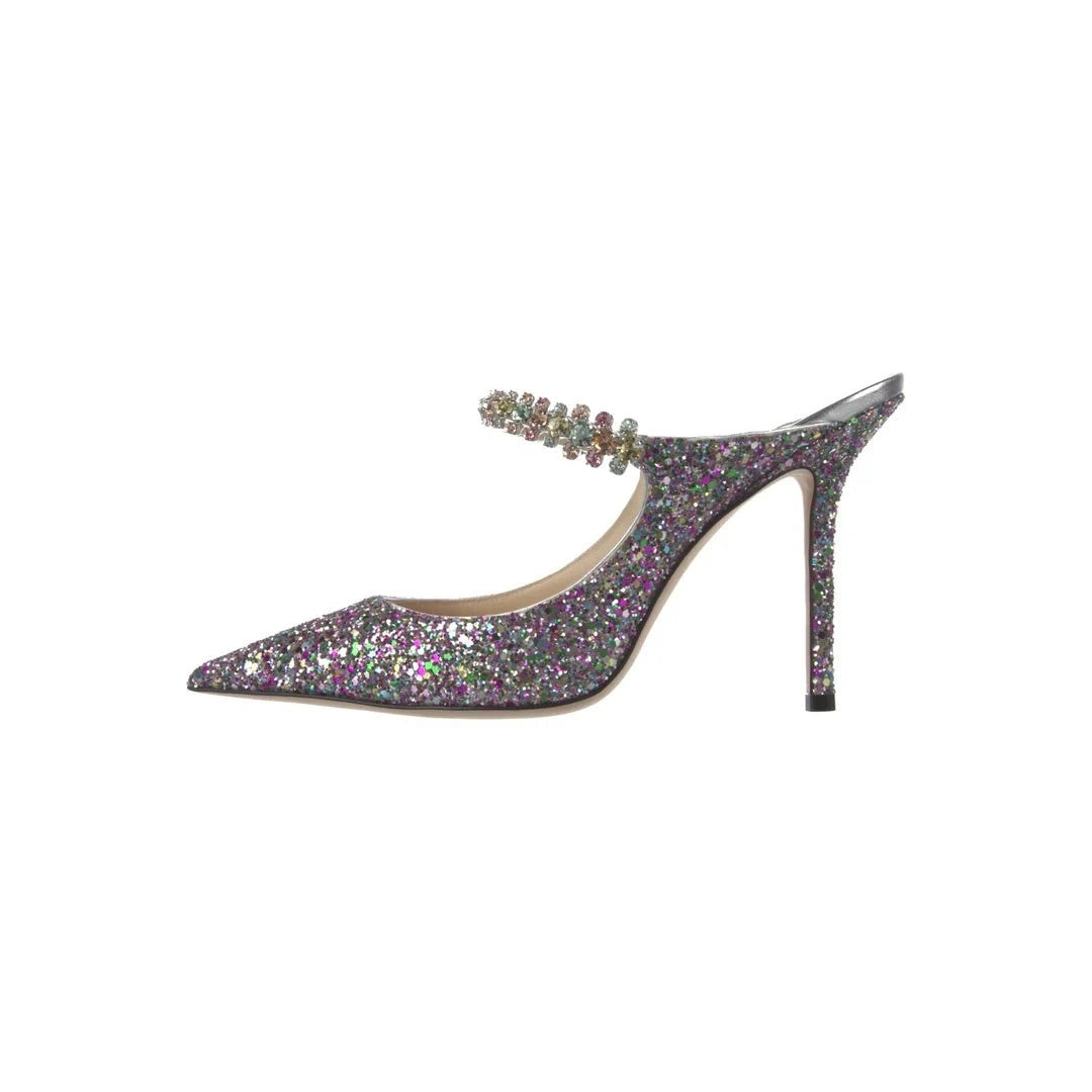 Jimmy Choo Jelly Drop 50 Glitter Heeled Mules - Multicolor purple glitter