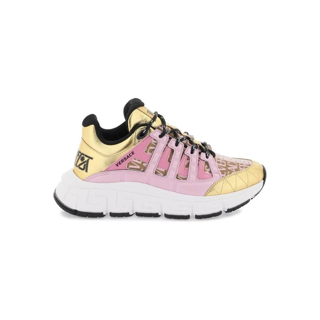 Versace Leather And Canvas Trigreca Sneakers - Gold/Pink