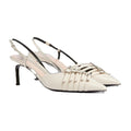 Gucci Sylvie Web Mid Heel Slingback Pumps - Cream/Ivory with Buckles