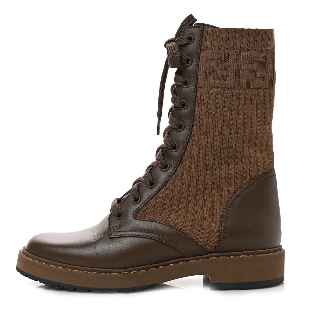 Fendi Vitello FF Vichy Rockoko Biker Boot Black - Brown