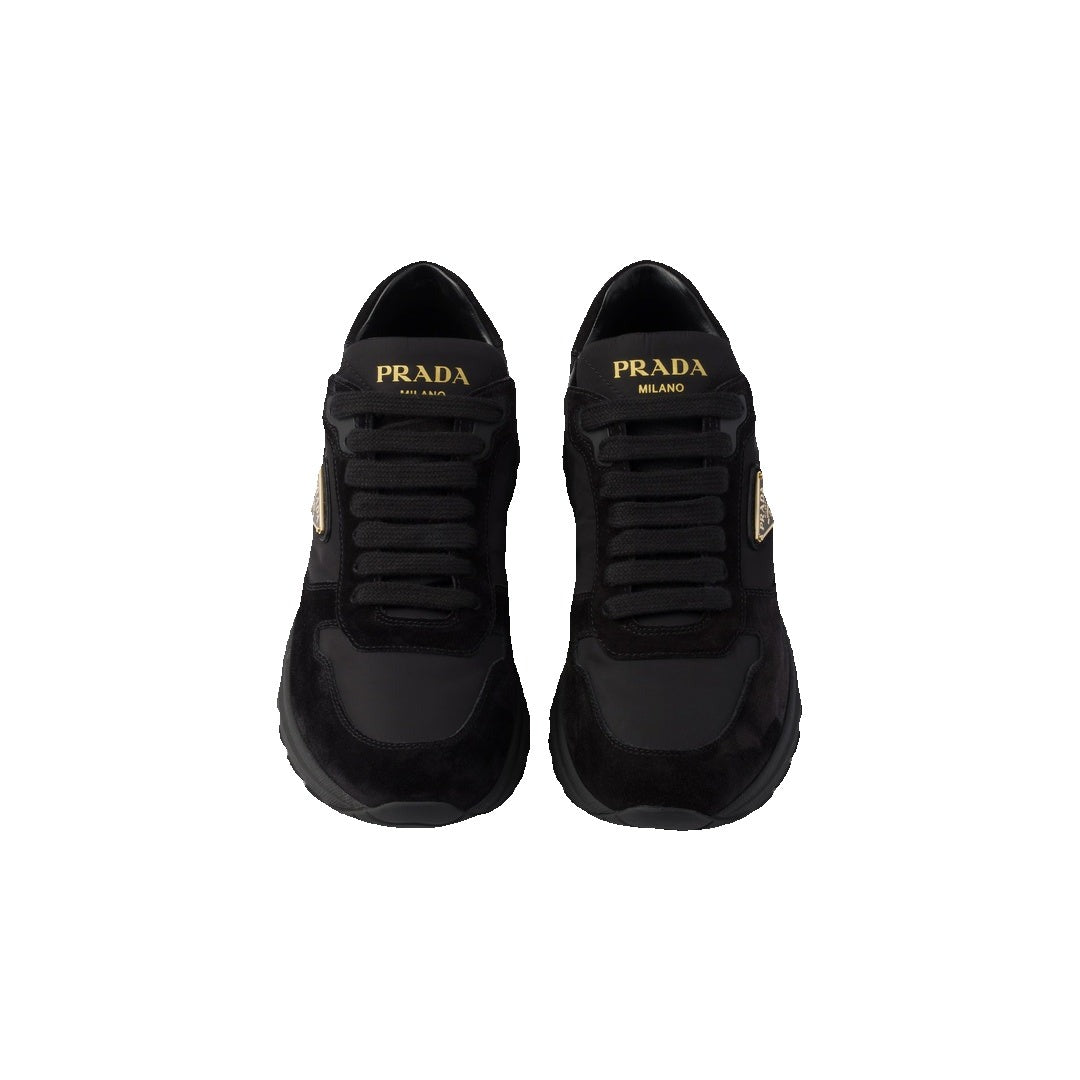 Prada Nylon and Suede Low-Top Sneakers - Black