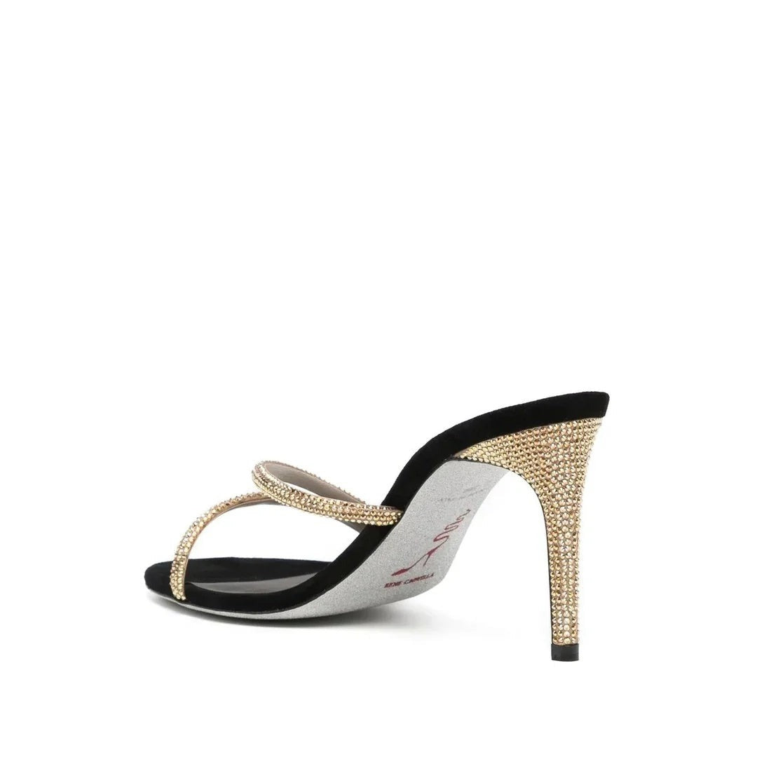 René Caovilla Margherita 80mm Sandal - Black/Gold