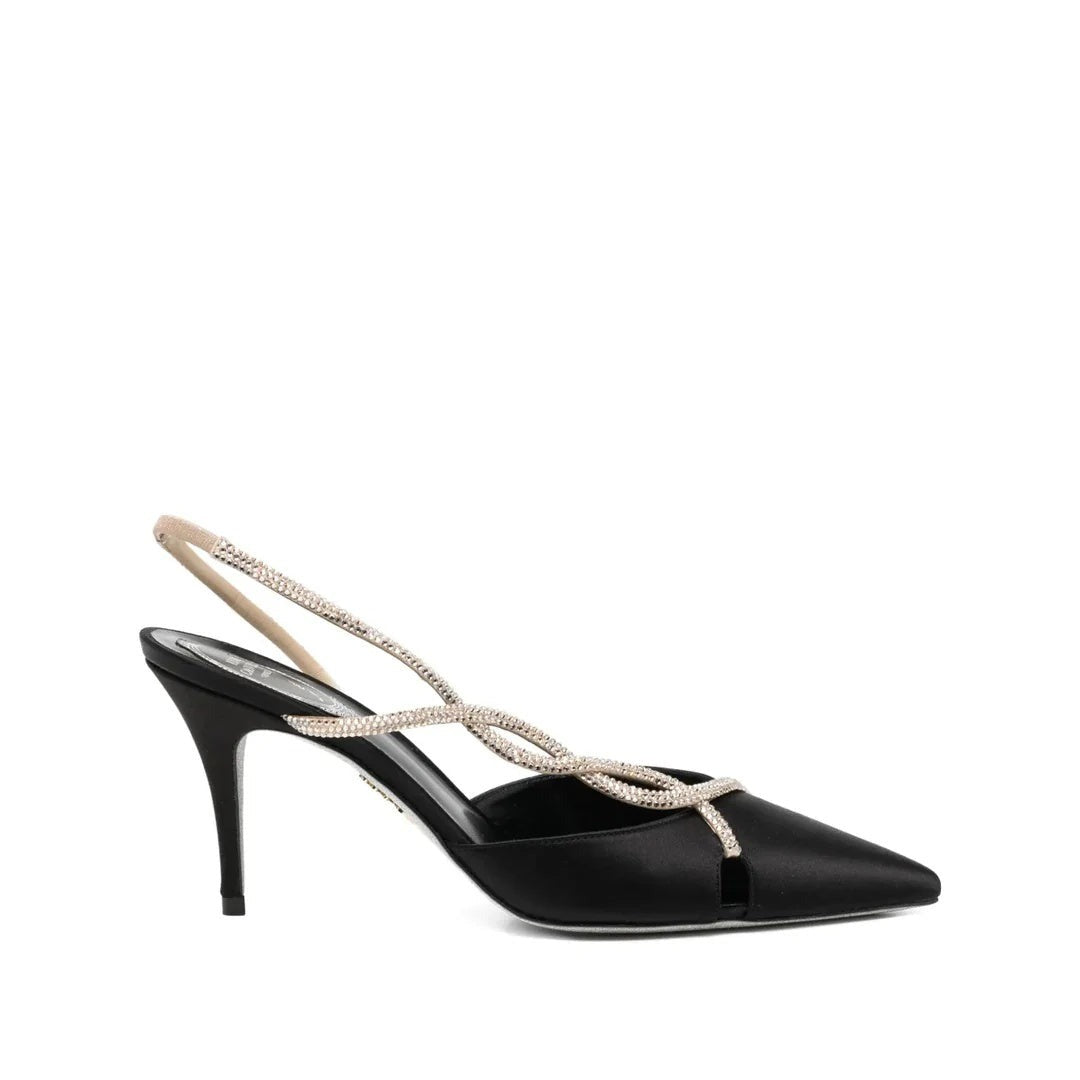 René Caovilla Satin Chandelier Heeled Mule 80 - Black
