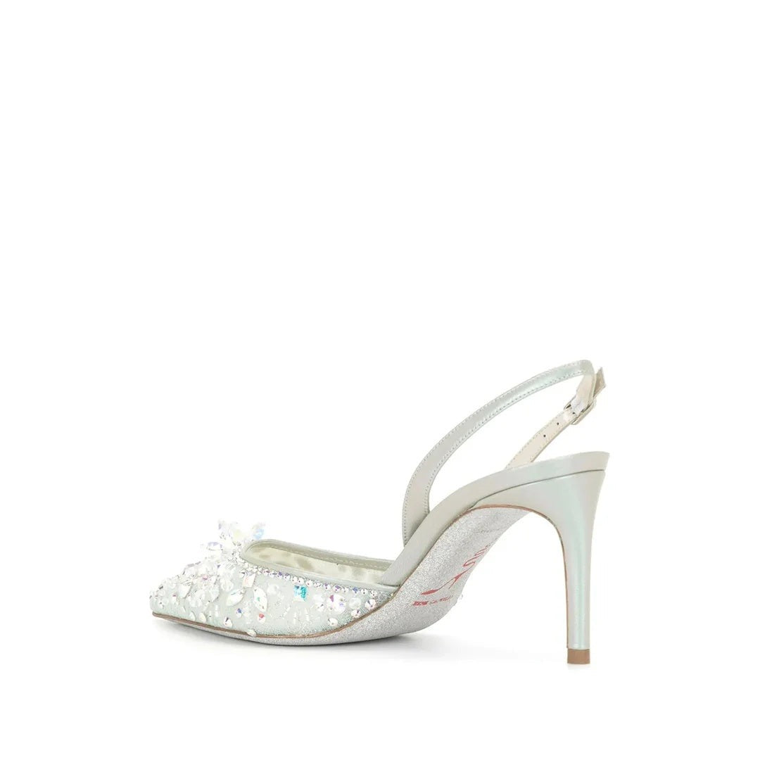 René Caovilla Frida Crystal-Embellished Strappy Slipper - White