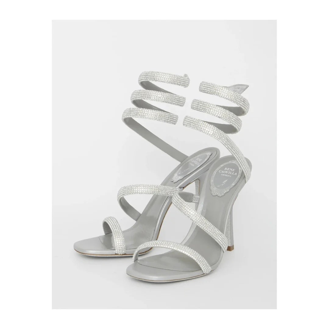 René Caovilla Braid Cleo Ivory Sandal 105 - Silver