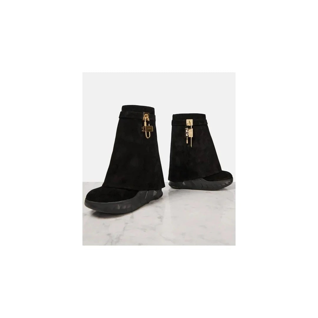 Givenchy Washed Denim Shark Lock Biker Ankle Boot - Black