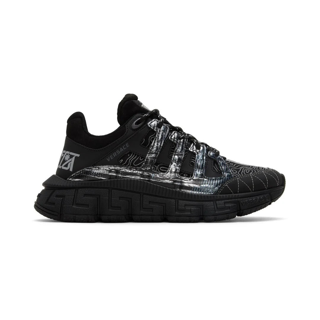 Versace Leather Trigreca Lace Up Sneakers - Black/Silver