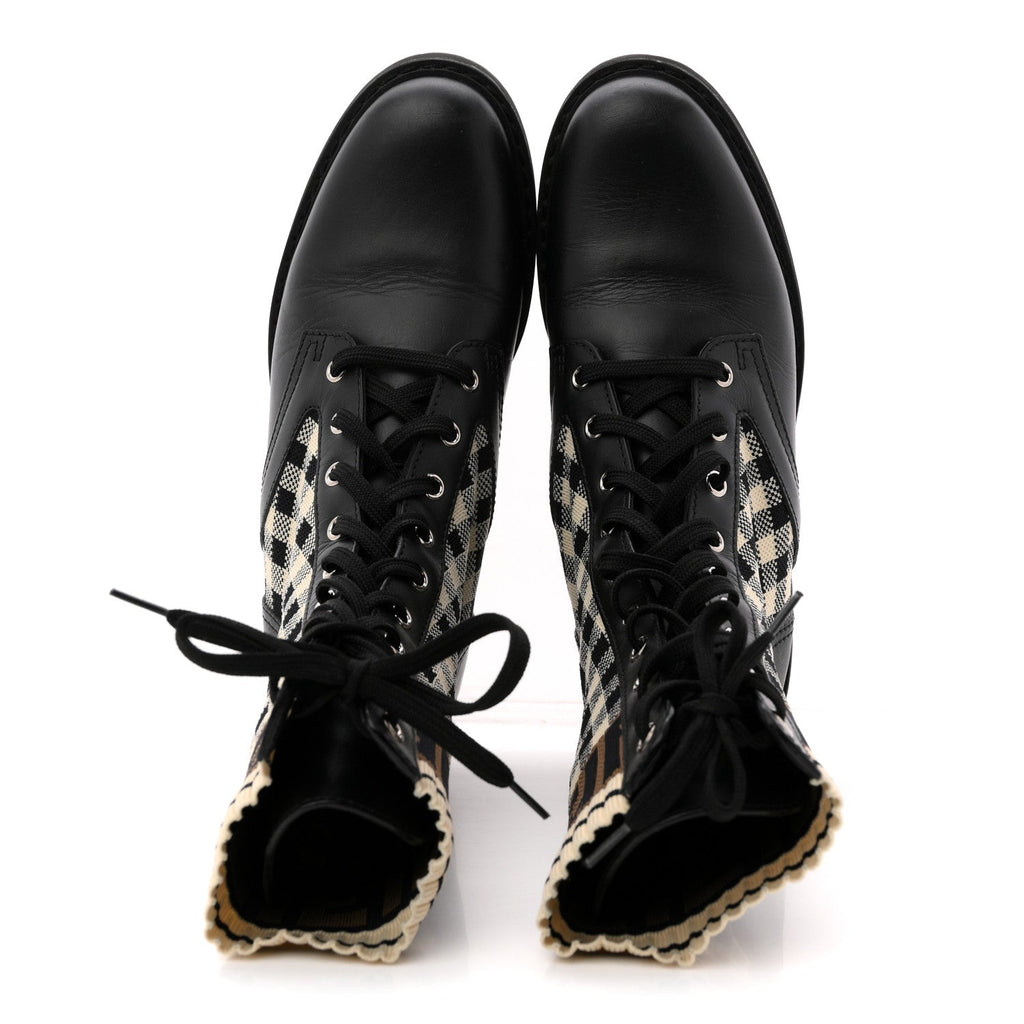 FENDI VITELLO FF VICHY ROCKOKO BIKER BOOT BLACK TOBACCO