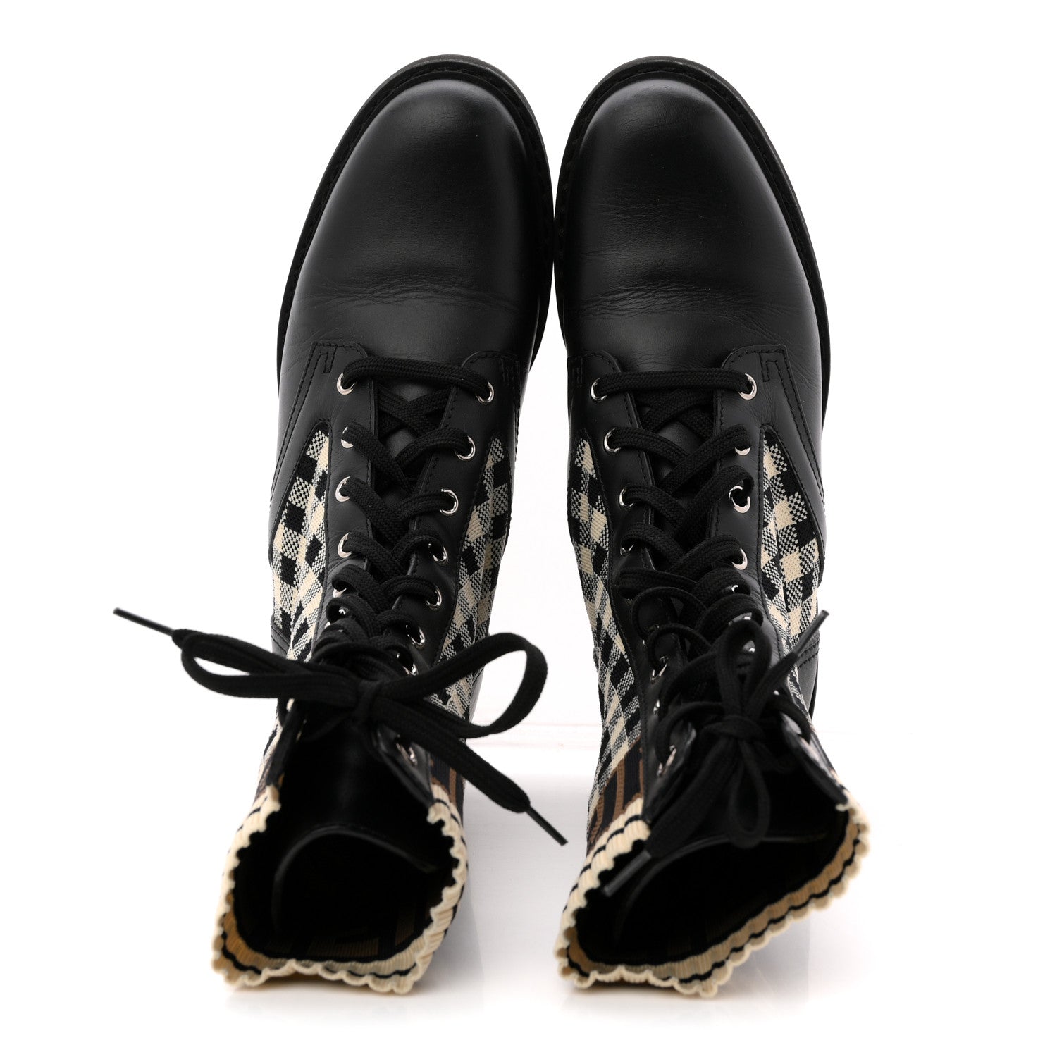 FENDI VITELLO FF VICHY ROCKOKO BIKER BOOT BLACK TOBACCO