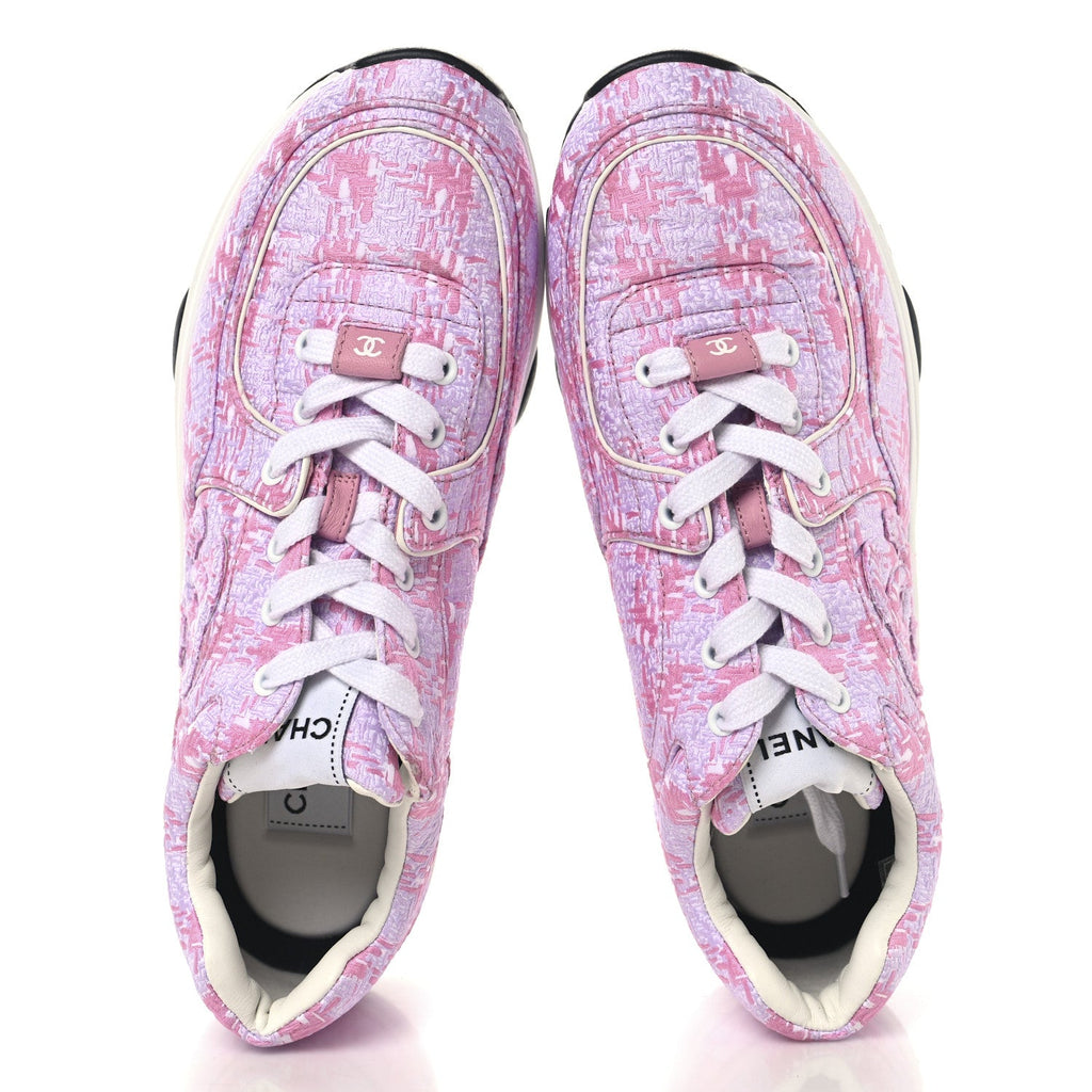 CHANEL TWEED SUEDE CALFSKIN CC SNEAKERS PINK & BEIGE